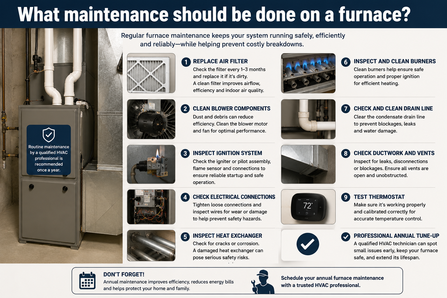 What maintenance should be done on a furnace? 
